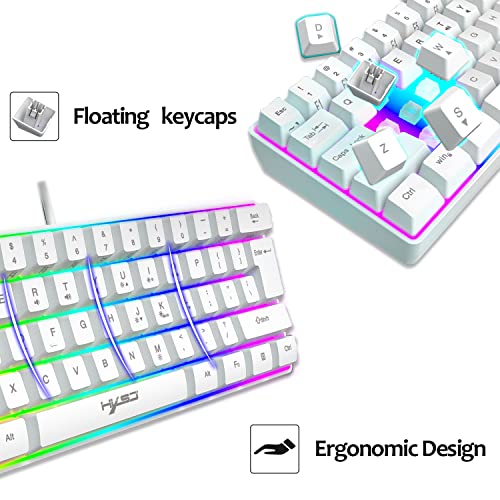 Gaming-Tastatur, 60% kabelgebunden, kompakt, 61 Tasten, 11 RGB-Effekte mit vollen Tasten, Anti-Ghosting, kabelgebundene leichte Gamng-Maus, 2400 DPI, optische Wabenmaus, RGB-Headset und Mauspad Bild 3