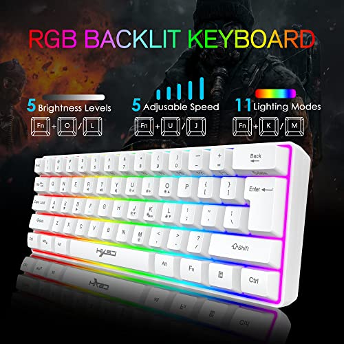 Gaming-Tastatur, 60% kabelgebunden, kompakt, 61 Tasten, 11 RGB-Effekte mit vollen Tasten, Anti-Ghosting, kabelgebundene leichte Gamng-Maus, 2400 DPI, optische Wabenmaus, RGB-Headset und Mauspad Bild 4