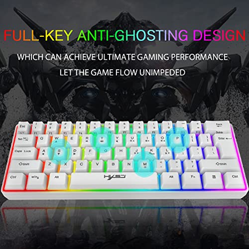 Gaming-Tastatur, 60% kabelgebunden, kompakt, 61 Tasten, 11 RGB-Effekte mit vollen Tasten, Anti-Ghosting, kabelgebundene leichte Gamng-Maus, 2400 DPI, optische Wabenmaus, RGB-Headset und Mauspad Bild 5