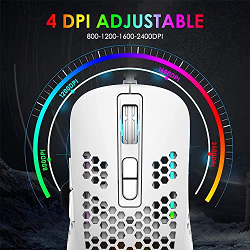 Gaming-Tastatur, 60% kabelgebunden, kompakt, 61 Tasten, 11 RGB-Effekte mit vollen Tasten, Anti-Ghosting, kabelgebundene leichte Gamng-Maus, 2400 DPI, optische Wabenmaus, RGB-Headset und Mauspad Bild 6