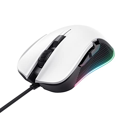 Trust Gaming GXT 922W Ybar Gaming Maus mit RGB LED-Beleuchtung, 200-7200 DPI, USB Kabel 2,1 m, Erweiterte Software, PC Maus mit 6 Programmierbare Tasten für Computer und Laptop - Weiß Bild 1
