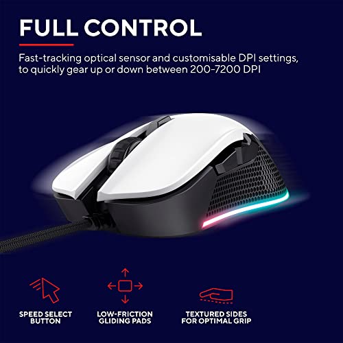 Trust Gaming GXT 922W Ybar Gaming Maus mit RGB LED-Beleuchtung, 200-7200 DPI, USB Kabel 2,1 m, Erweiterte Software, PC Maus mit 6 Programmierbare Tasten für Computer und Laptop - Weiß Bild 2