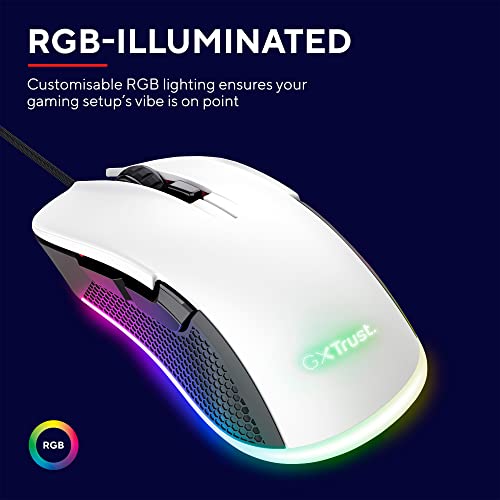 Trust Gaming GXT 922W Ybar Gaming Maus mit RGB LED-Beleuchtung, 200-7200 DPI, USB Kabel 2,1 m, Erweiterte Software, PC Maus mit 6 Programmierbare Tasten für Computer und Laptop - Weiß Bild 3