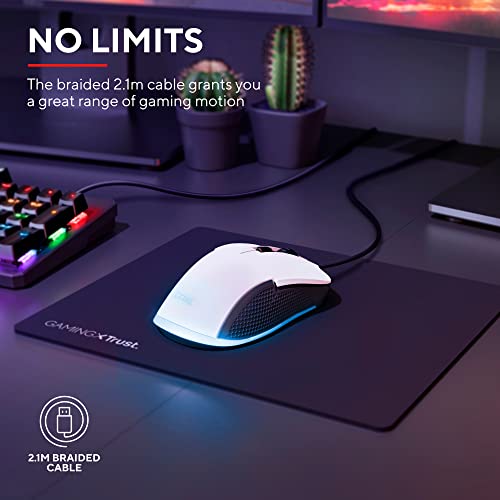Trust Gaming GXT 922W Ybar Gaming Maus mit RGB LED-Beleuchtung, 200-7200 DPI, USB Kabel 2,1 m, Erweiterte Software, PC Maus mit 6 Programmierbare Tasten für Computer und Laptop - Weiß Bild 4