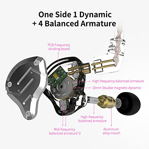 KZ ZS10 Pro 4BA+1DD Bass Drive In-Ear-Kopfhörer,HiFi-Stereo-Ohrhörer,schweißfest,Sport-Kopfhörer,geräuschisolierende Monitore für Musiker,DJ-Kopfhörer,2-poliges abnehmbares Kabel-Schwarz Kein Mikrofon Bild 3