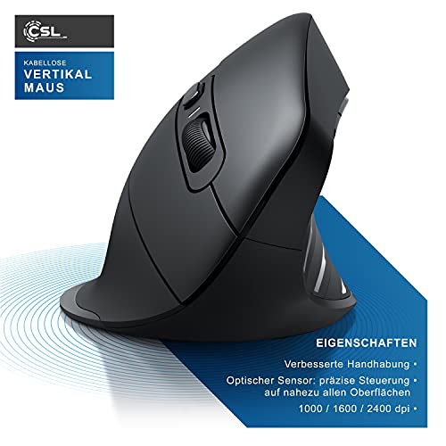 CSL - kabellose Maus Vertikal Bluetooth + Funk 2.4 GHz - Neues Modell - USB Vertical Mouse – ergonomisches Design - Vorbeugung gegen Mausarm - Wireless Funkmaus 2,4 GHz mit 1000-2400 DPI - PC und MAC Bild 3