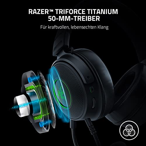 Razer Kraken V3 Hypersense - Kabelgebundenes USB-Gaming-Headset mit haptischer Technologie (TriForce Titanium 50mm-Treiber, THX Spatial Audio, abnehmbares HyperClear Cardioid-Mikrofon) Schwarz Bild 3