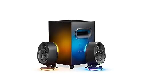 SteelSeries Arena 7 - Illuminated 2.1 Gaming Speakers – 2-Way Speaker Design – Powerful Bass, Subwoofer – USB, Aux, Optical, Wired – Bluetooth – PC, PlayStation, Mobile, Mac - UK Plug Bild 1