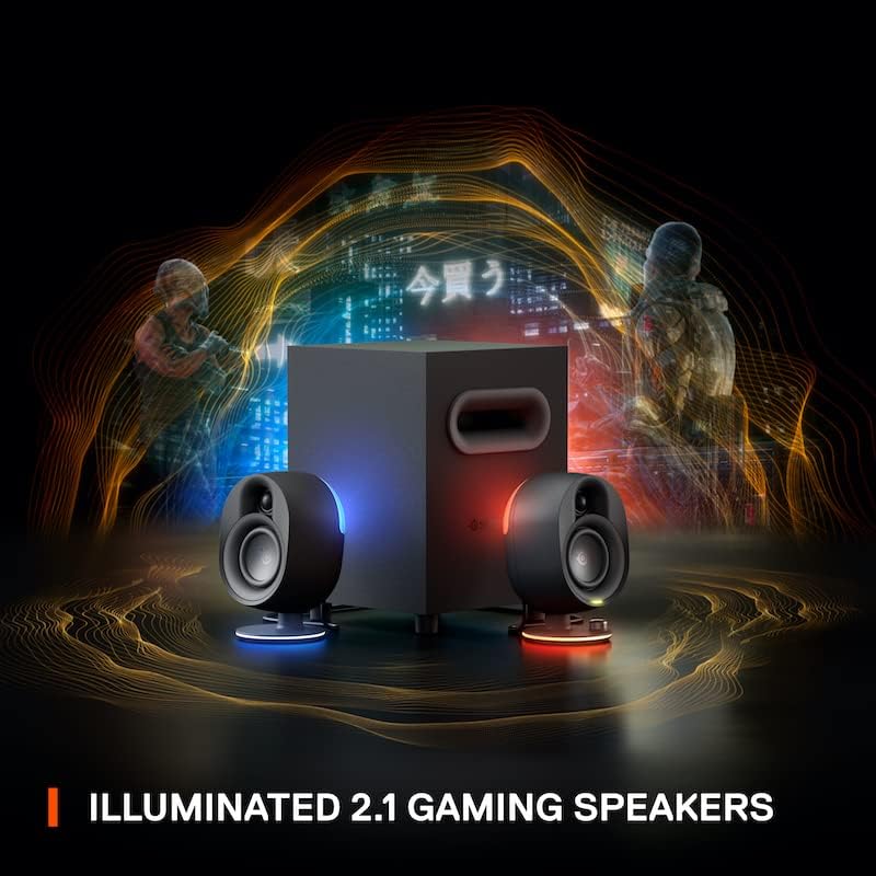 SteelSeries Arena 7 - Illuminated 2.1 Gaming Speakers – 2-Way Speaker Design – Powerful Bass, Subwoofer – USB, Aux, Optical, Wired – Bluetooth – PC, PlayStation, Mobile, Mac - UK Plug Bild 2