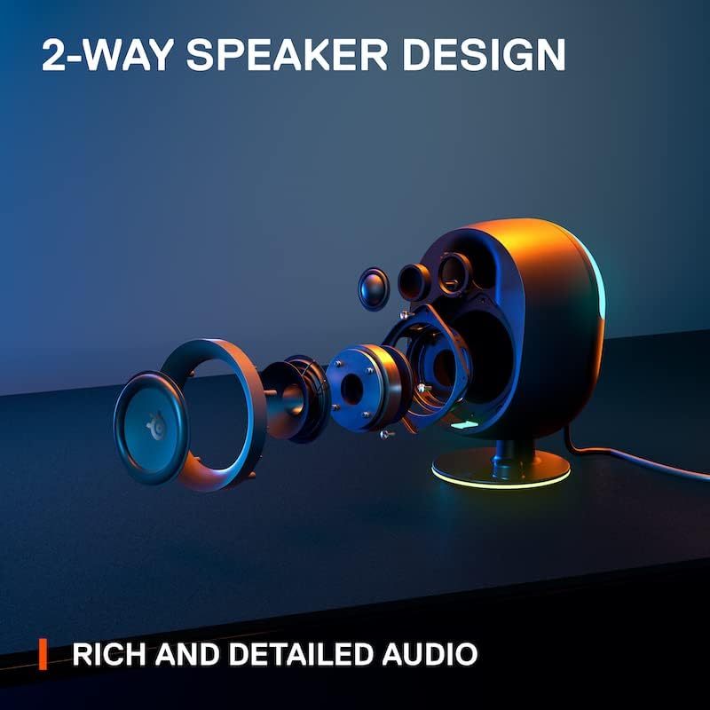 SteelSeries Arena 7 - Illuminated 2.1 Gaming Speakers – 2-Way Speaker Design – Powerful Bass, Subwoofer – USB, Aux, Optical, Wired – Bluetooth – PC, PlayStation, Mobile, Mac - UK Plug Bild 3