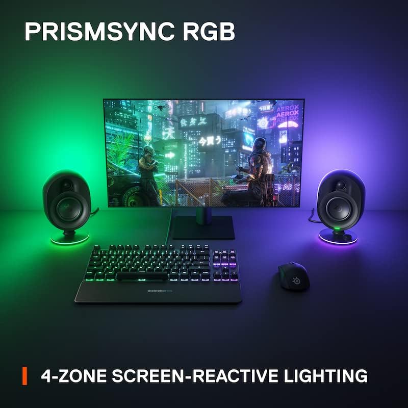 SteelSeries Arena 7 - Illuminated 2.1 Gaming Speakers – 2-Way Speaker Design – Powerful Bass, Subwoofer – USB, Aux, Optical, Wired – Bluetooth – PC, PlayStation, Mobile, Mac - UK Plug Bild 4