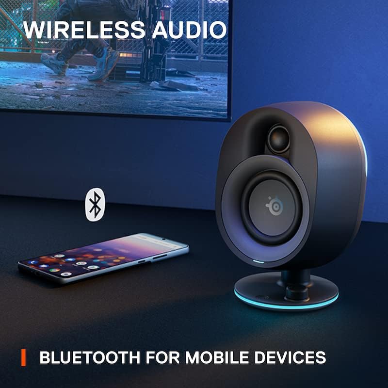 SteelSeries Arena 7 - Illuminated 2.1 Gaming Speakers – 2-Way Speaker Design – Powerful Bass, Subwoofer – USB, Aux, Optical, Wired – Bluetooth – PC, PlayStation, Mobile, Mac - UK Plug Bild 7
