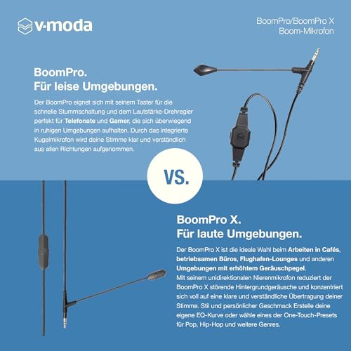 V-Moda BoomPro X Mikrofon | Für Gaming & Kommunikation | Kabel mit 3,5 mm Klinkenstecker | Flexibler Mikrofonarm | Clip-Steuerung mit Mute-Taste & Lautstärkerad | schwarz Bild 4
