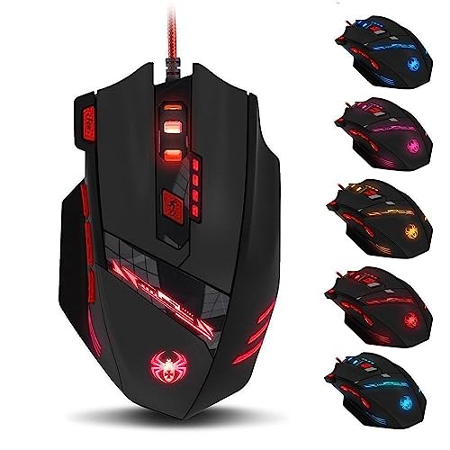 zelotes Gaming Maus,9200 DPI, 8 Programmierbare Tasten,8 Gewichtsblöcke,Multi-Modi LED,Ergonomische Design mit Kabel,PC Gamer Maus für Laptop,Computer,Mac (Schwarz) Bild 1