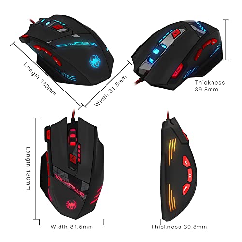 zelotes Gaming Maus,9200 DPI, 8 Programmierbare Tasten,8 Gewichtsblöcke,Multi-Modi LED,Ergonomische Design mit Kabel,PC Gamer Maus für Laptop,Computer,Mac (Schwarz) Bild 3