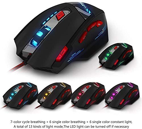 zelotes Gaming Maus,9200 DPI, 8 Programmierbare Tasten,8 Gewichtsblöcke,Multi-Modi LED,Ergonomische Design mit Kabel,PC Gamer Maus für Laptop,Computer,Mac (Schwarz) Bild 5