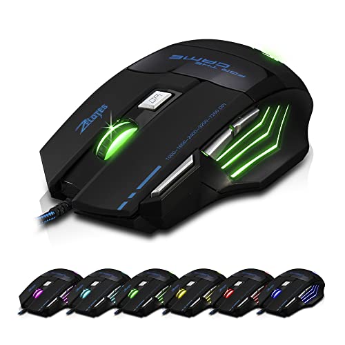 zelotes Gaming Maus Kabelgebundene,7200DPI,7 Tasten,LED Beleuchtung,Ergonomisches Design für Spiele und Büro,USB Optische Gamer Maus mit Kabel für Laptop,PC,Mac,Schwarz Bild 3