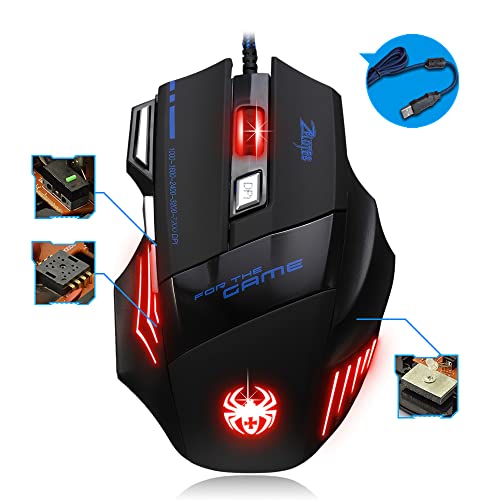 zelotes Gaming Maus Kabelgebundene,7200DPI,7 Tasten,LED Beleuchtung,Ergonomisches Design für Spiele und Büro,USB Optische Gamer Maus mit Kabel für Laptop,PC,Mac,Schwarz Bild 4