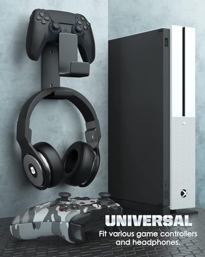 MoKo Controller Halterung, Duale Game Controller & Kopfhörer Halter für One, 360, PS3, PS4, PS5, PC, STEAM, Switch/Switch 2, Universale Headset Wandhalterung, 2 Installationsmethode, Schwarz Bild 2