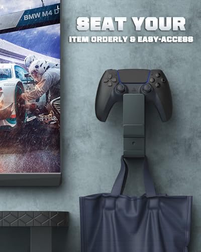 MoKo Controller Halterung, Duale Game Controller & Kopfhörer Halter für One, 360, PS3, PS4, PS5, PC, STEAM, Switch/Switch 2, Universale Headset Wandhalterung, 2 Installationsmethode, Schwarz Bild 6