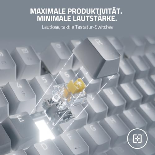 Razer Pro Type Ultra - Kabellose Mechanische Tastatur für Maximale Produktivität (Gelbe geräuschlose & Lineare Schalter, Auflage aus Kunstleder, Multi-Device-Dongle, Bluetooth) QWERTZ DE-Layout | Weiß Bild 2