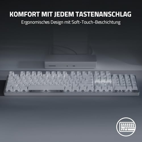 Razer Pro Type Ultra - Kabellose Mechanische Tastatur für Maximale Produktivität (Gelbe geräuschlose & Lineare Schalter, Auflage aus Kunstleder, Multi-Device-Dongle, Bluetooth) QWERTZ DE-Layout | Weiß Bild 3