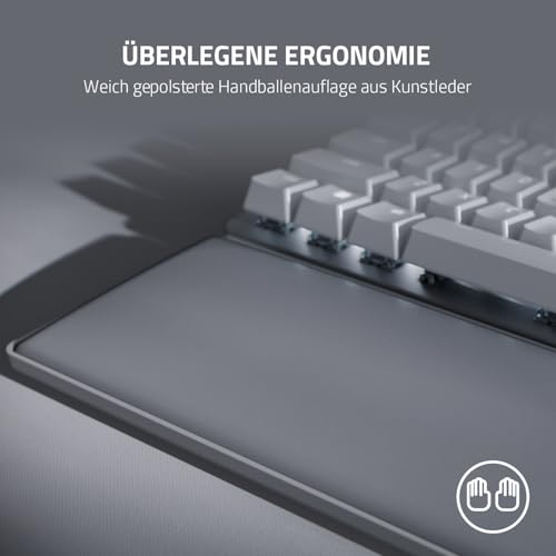 Razer Pro Type Ultra - Kabellose Mechanische Tastatur für Maximale Produktivität (Gelbe geräuschlose & Lineare Schalter, Auflage aus Kunstleder, Multi-Device-Dongle, Bluetooth) QWERTZ DE-Layout | Weiß Bild 4