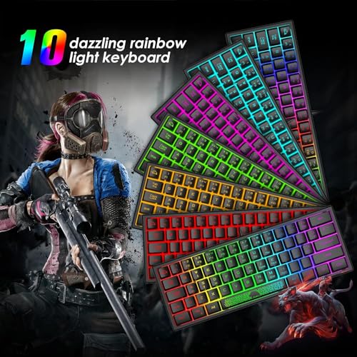 60 Prozent Mini Gaming Tastatur Und Maus Set Schwarz, QWERTY Layout RGB Regenbogen LED Beleuchtet Mechanische Gefühl Ergonomische Tastatur, 12000 DPI Bienenwabe Maus USB Verkabelt Fã¼r PC Laptop Bild 3
