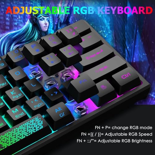 60 Prozent Mini Gaming Tastatur Und Maus Set Schwarz, QWERTY Layout RGB Regenbogen LED Beleuchtet Mechanische Gefühl Ergonomische Tastatur, 12000 DPI Bienenwabe Maus USB Verkabelt Fã¼r PC Laptop Bild 4