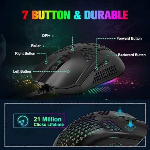 60 Prozent Mini Gaming Tastatur Und Maus Set Schwarz, QWERTY Layout RGB Regenbogen LED Beleuchtet Mechanische Gefühl Ergonomische Tastatur, 12000 DPI Bienenwabe Maus USB Verkabelt Fã¼r PC Laptop Bild 6