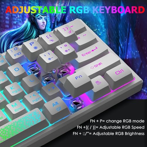 60 Prozent Mini Gaming Tastatur Und Maus Set Weiß, QWERTY Layout RGB Regenbogen LED Beleuchtet Mechanische Gefühl Ergonomische Tastatur, 12000 DPI Bienenwabe Maus USB Verkabelt Fã¼r PC Laptop Bild 4