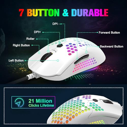 60 Prozent Mini Gaming Tastatur Und Maus Set Weiß, QWERTY Layout RGB Regenbogen LED Beleuchtet Mechanische Gefühl Ergonomische Tastatur, 12000 DPI Bienenwabe Maus USB Verkabelt Fã¼r PC Laptop Bild 6