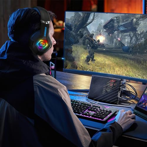 Ozeino Gaming Headset for Xbox Ps4 Ps5 PC, Ps4 Headset with Microphone 3D Surround Sound Headphones Noise Cancelling RGB Lights Bild 2