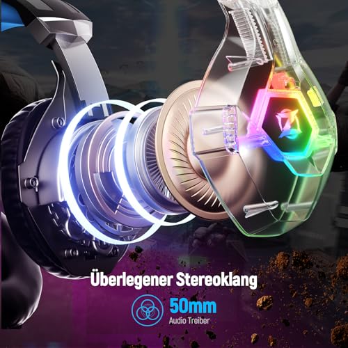 Ozeino Gaming Headset for Xbox Ps4 Ps5 PC, Ps4 Headset with Microphone 3D Surround Sound Headphones Noise Cancelling RGB Lights Bild 3