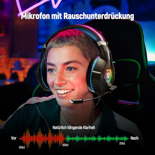 Ozeino Gaming Headset for Xbox Ps4 Ps5 PC, Ps4 Headset with Microphone 3D Surround Sound Headphones Noise Cancelling RGB Lights Bild 4
