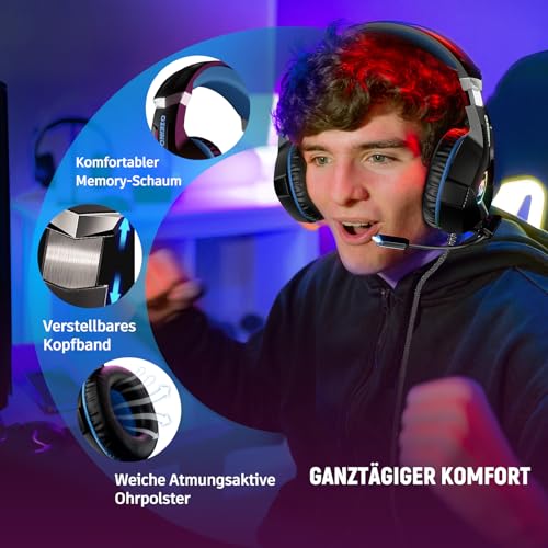 Ozeino Gaming Headset for Xbox Ps4 Ps5 PC, Ps4 Headset with Microphone 3D Surround Sound Headphones Noise Cancelling RGB Lights Bild 5