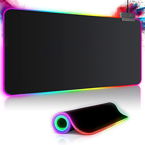 Gaming Mauspad RGB Mousepad 800x300mm XXL Gaming Mousepad groß mit 14 Beleuchtungs Modi 7 LED Farben Wasserdicht Anti Rutsch für Computer PC Professionelle Gamer, Schwarz Bild 1