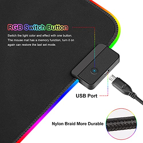 Gaming Mauspad RGB Mousepad 800x300mm XXL Gaming Mousepad groß mit 14 Beleuchtungs Modi 7 LED Farben Wasserdicht Anti Rutsch für Computer PC Professionelle Gamer, Schwarz Bild 5