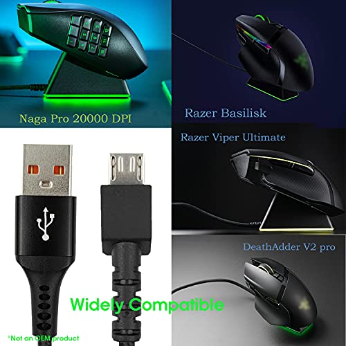 Geflochtenes USB-Schnellladekabel, passend für Gaming-Mäuse Razer Viper Ultimate/Naga Pro 20.000 DPI/DeathAdder V2 Pro/Razer Basilisk, 1,4 m Ladekabel für Razer Wireless Gaming-Maus-Ladestation Bild 5