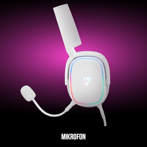 Modecom Volcano MC-899 Prometheus Weiß Gaming-Headset 7.1 Surround Sound | PC Kopfhörer mit Mikrofon & USB-Kabel | Over-Ear Polsterung & RGB Beleuchtung | Komfortabel für Lange Sessions & E-Sport Bild 4
