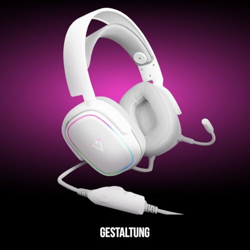 Modecom Volcano MC-899 Prometheus Weiß Gaming-Headset 7.1 Surround Sound | PC Kopfhörer mit Mikrofon & USB-Kabel | Over-Ear Polsterung & RGB Beleuchtung | Komfortabel für Lange Sessions & E-Sport Bild 6