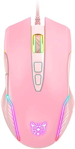 RGB Gaming-Maus, kabelgebunden, 6 einstellbare DPI bis zu 6400, ergonomische Gamer Laptop PC Maus mit 7 programmierbaren Tasten für Windows Vista Linux (Pink) Bild 1