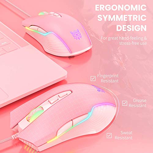 RGB Gaming-Maus, kabelgebunden, 6 einstellbare DPI bis zu 6400, ergonomische Gamer Laptop PC Maus mit 7 programmierbaren Tasten für Windows Vista Linux (Pink) Bild 5
