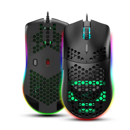 Jectse Kabelgebundene Leichte Gaming-Maus, J900-Loch-Maus 6-Tasten Kabelgebundene Gaming-Mäuse,7 Tasten Programmierbarer Treiber,6400DPI-Maus für PC-Zubehör Bild 1