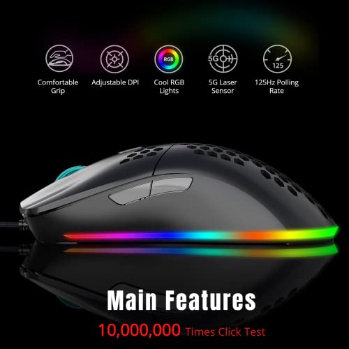 Jectse Kabelgebundene Leichte Gaming-Maus, J900-Loch-Maus 6-Tasten Kabelgebundene Gaming-Mäuse,7 Tasten Programmierbarer Treiber,6400DPI-Maus für PC-Zubehör Bild 3