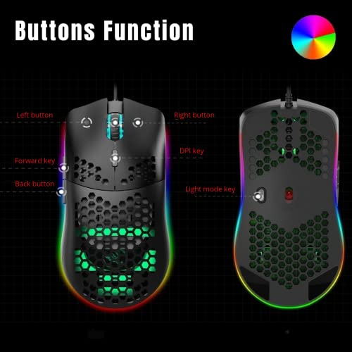 Jectse Kabelgebundene Leichte Gaming-Maus, J900-Loch-Maus 6-Tasten Kabelgebundene Gaming-Mäuse,7 Tasten Programmierbarer Treiber,6400DPI-Maus für PC-Zubehör Bild 4