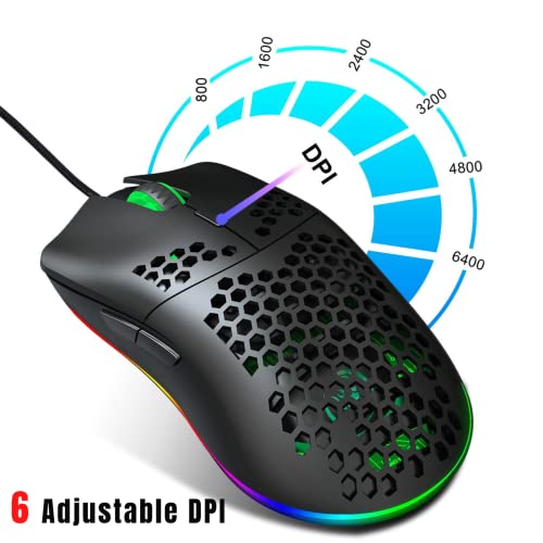 Jectse Kabelgebundene Leichte Gaming-Maus, J900-Loch-Maus 6-Tasten Kabelgebundene Gaming-Mäuse,7 Tasten Programmierbarer Treiber,6400DPI-Maus für PC-Zubehör Bild 5
