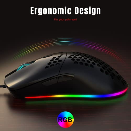 Jectse Kabelgebundene Leichte Gaming-Maus, J900-Loch-Maus 6-Tasten Kabelgebundene Gaming-Mäuse,7 Tasten Programmierbarer Treiber,6400DPI-Maus für PC-Zubehör Bild 7