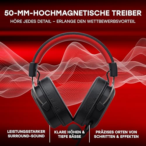 Havit H2008D GAMENOTE Gaming Headset with Mic — Wired Gaming Headset — 50 mm High Magnetic Surround Sound Driver — Compatible with PS4, Xbox, PC & Laptop — Black, Ochre, Red Bild 4