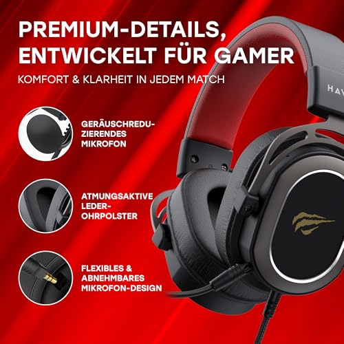 Havit H2008D GAMENOTE Gaming Headset with Mic — Wired Gaming Headset — 50 mm High Magnetic Surround Sound Driver — Compatible with PS4, Xbox, PC & Laptop — Black, Ochre, Red Bild 7